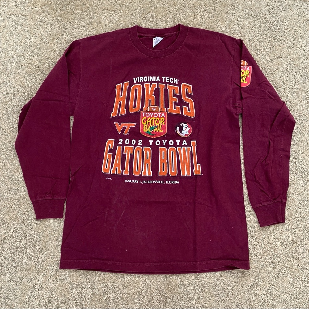 Virginia Tech Hokies Football Long Sleeve T-Shirt XL Maroon 2002 Gator Bowl